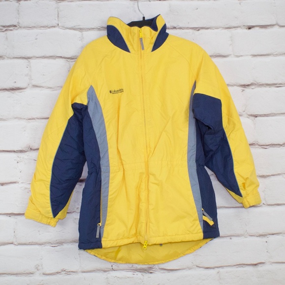 blue and yellow columbia jacket